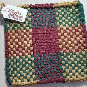Telluride Handmade Super Size Woven Potholder In Green, Burgundy and Tan